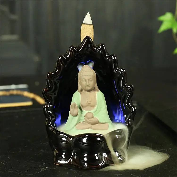 Творческий монах и Будда обратного потока благовоний конусы горелки благовония керамические светодиодные Цвет Изменение курильница использовать в домашнем украшении Teaho - Цвет: T12
