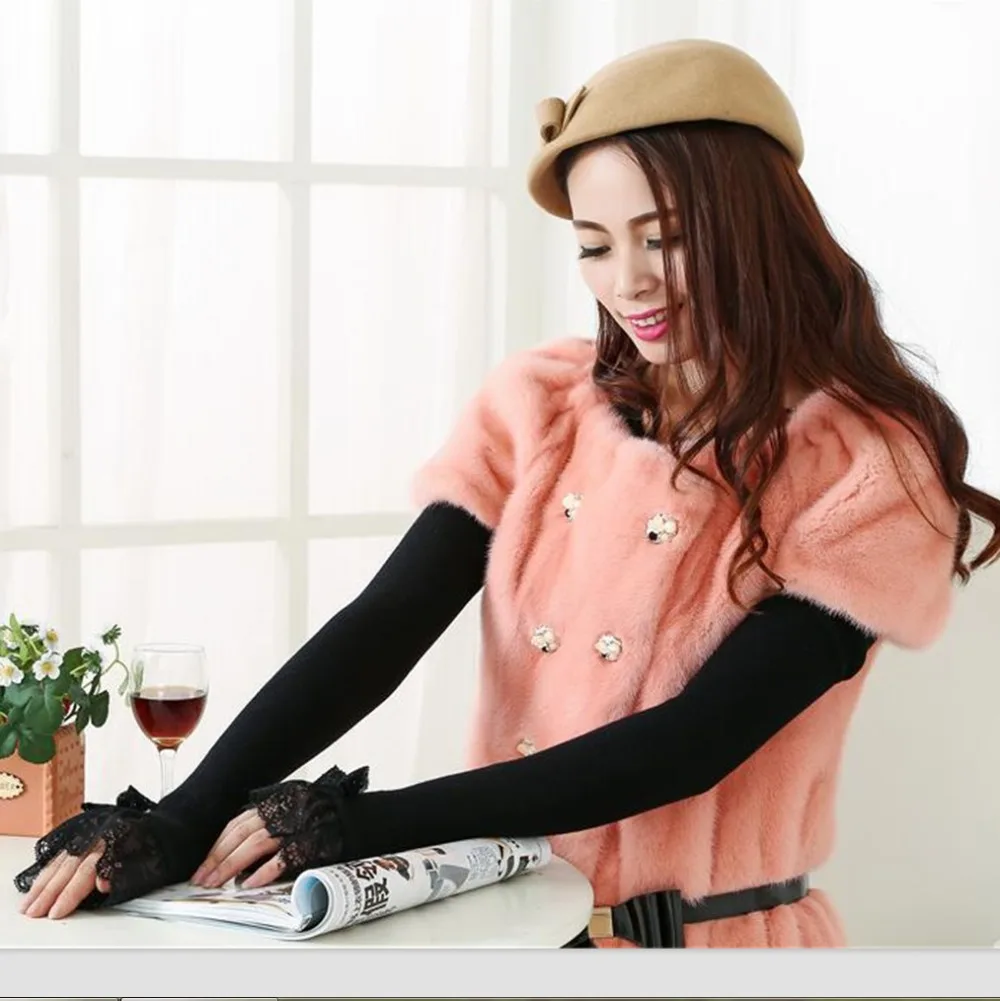 

2019 Real New Women Solid Adult Acrylic Wholesale Knitted Lace Arm Sleeve Long Cotton Glove Women's Autumn Winter Finger Brush