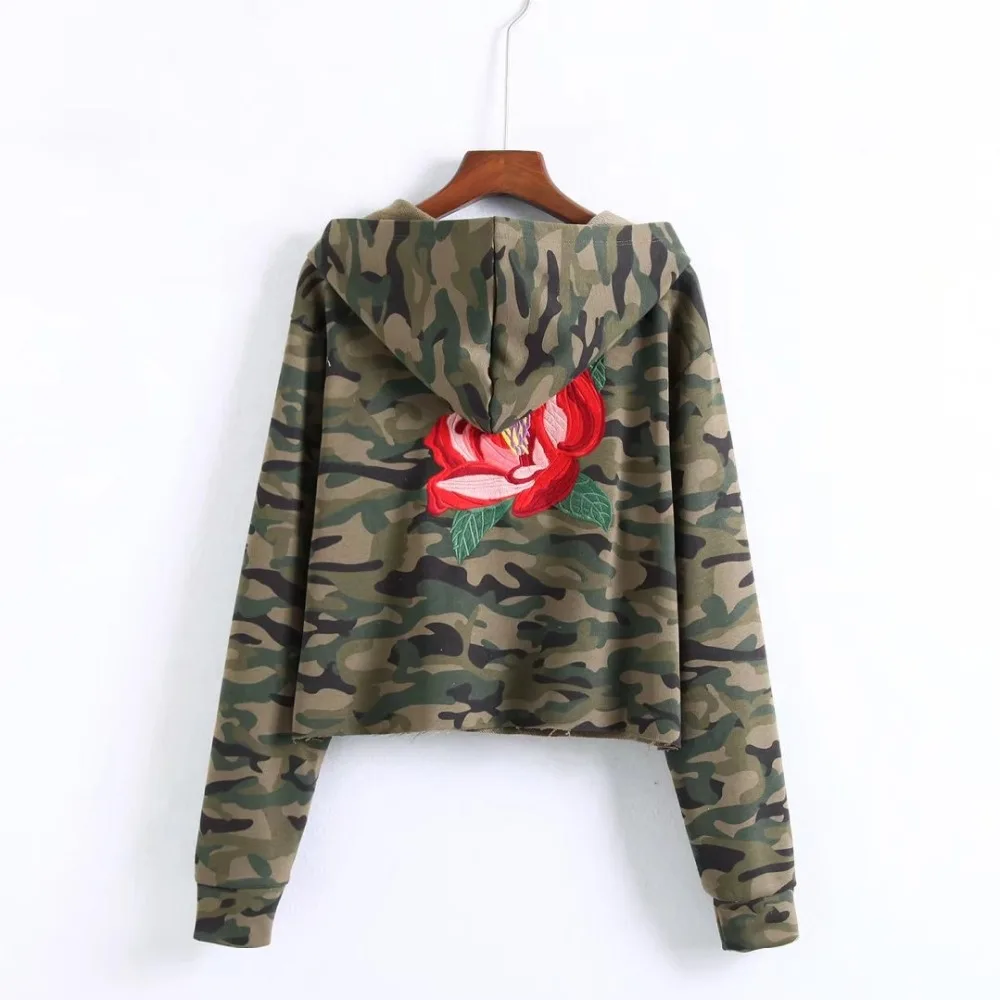 2017 women clothing long sleeve embroidery camouflage sweatshirts short