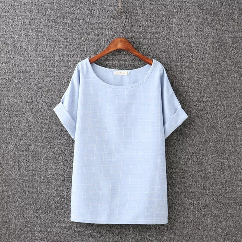 Женская однотонная клетчатая футболка размера плюс 4XL,, модная летняя футболка с короткими рукавами и круглым вырезом, женская футболка