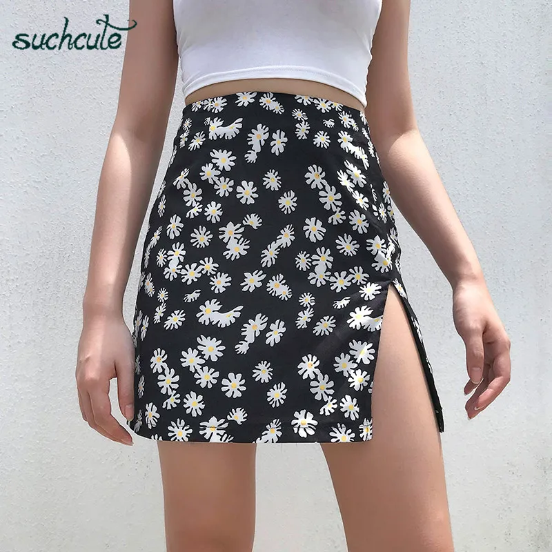 

SUCHCUTE Women's Skirt Floral Black Summer 2019 Mini Punk Skirts Harajuku Faldas Gothic Korean Style Etek Faldas Ropa Jupe Femme