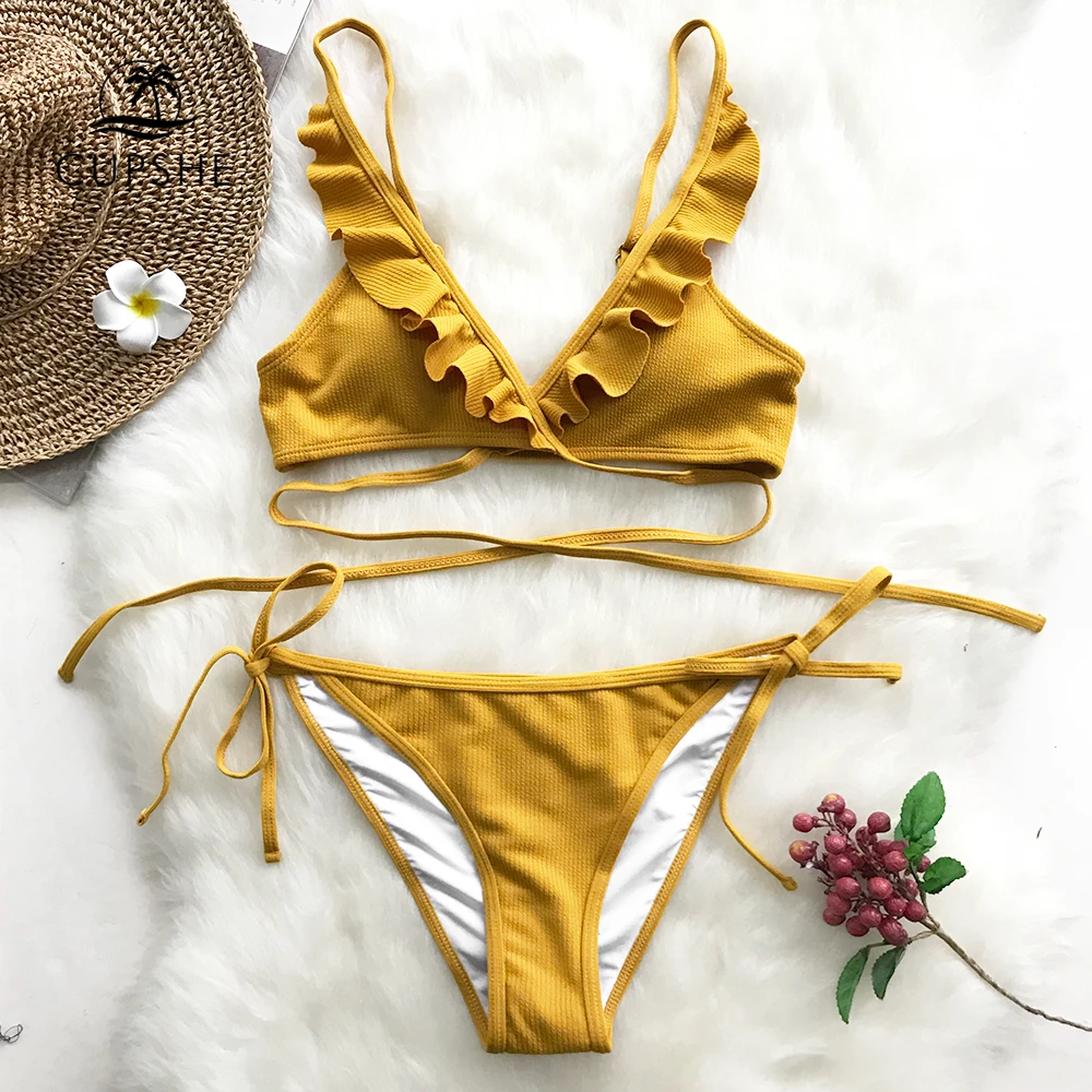 Aliexpress.com : Buy CUPSHE Yellow Ruffle Backless Bikini Sets Women ...