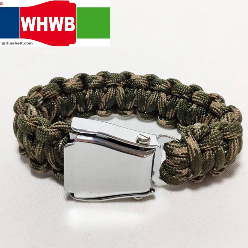 WHWB BEOING fashion jewelry camo green aeroplane airplane safety belt buckle handmade charm paracord bracelet hiking travel kits