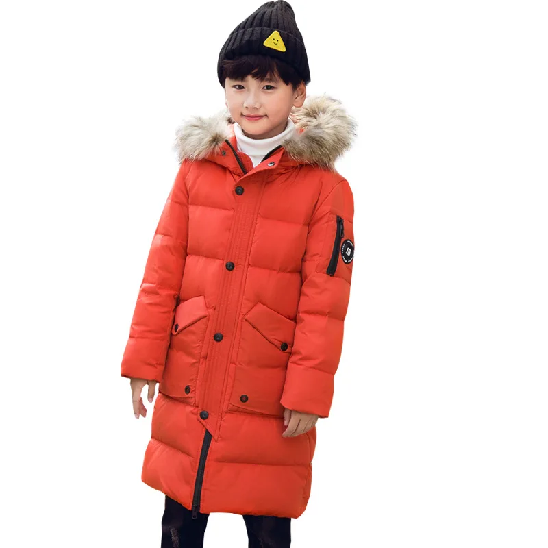 

fur collar Children's White duck down jackets boys girls long hooded Down Parkas casual big kids thicken down warm outwear 5-16Y