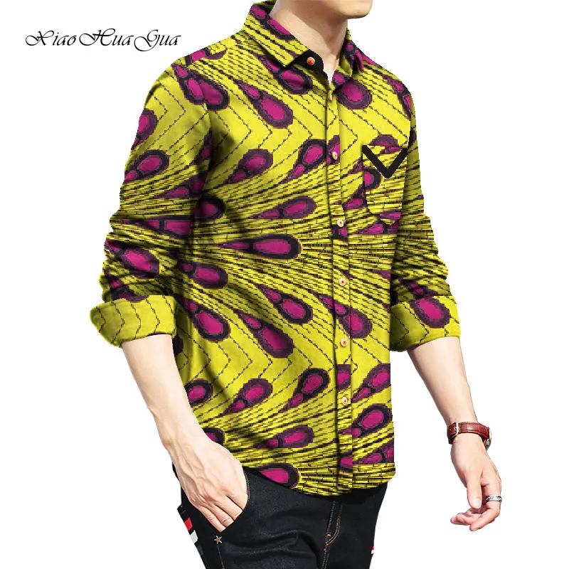 2019 Африканский принт мужские рубашки мужская африканская одежда Лоскутная рубашка мужская рубашка с длинными рукавами в Африке одежда wyn903