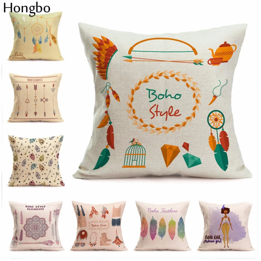

Hongbo 1 Pcs Cartoon Feather Printing Pillow Case Cotton Linen Pillowcase Hand Painted Printed Pillow Covers Home Pillow Cases