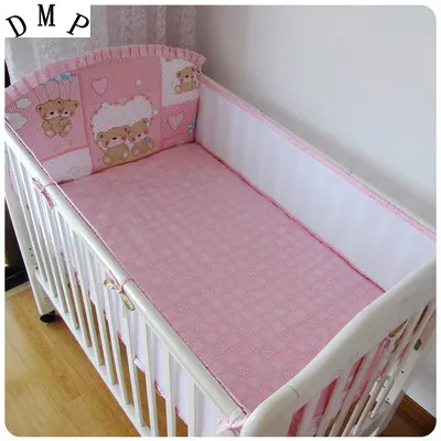 

Promotion! 5PCS Mesh Bear Baby Bedroom Set Nursery Bedding Cot bedding set Cot Set,include(4bumpers+sheet)