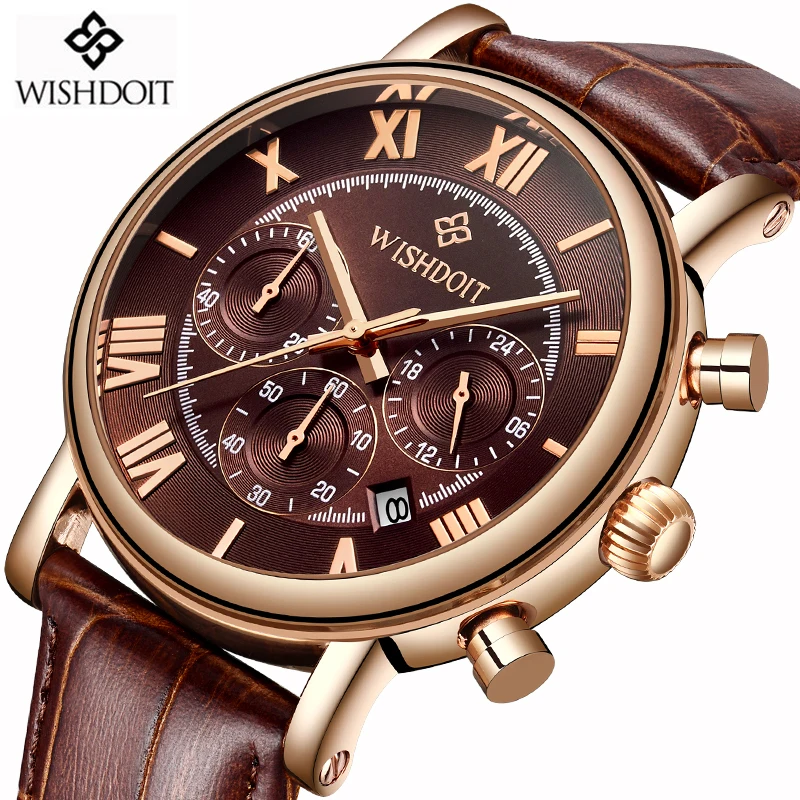 

WISHDOIT New Mens Watches Top Brand Luxury Leather Quartz Watch Men Military Sport Waterproof Watch Male Clock Relogio Masculino