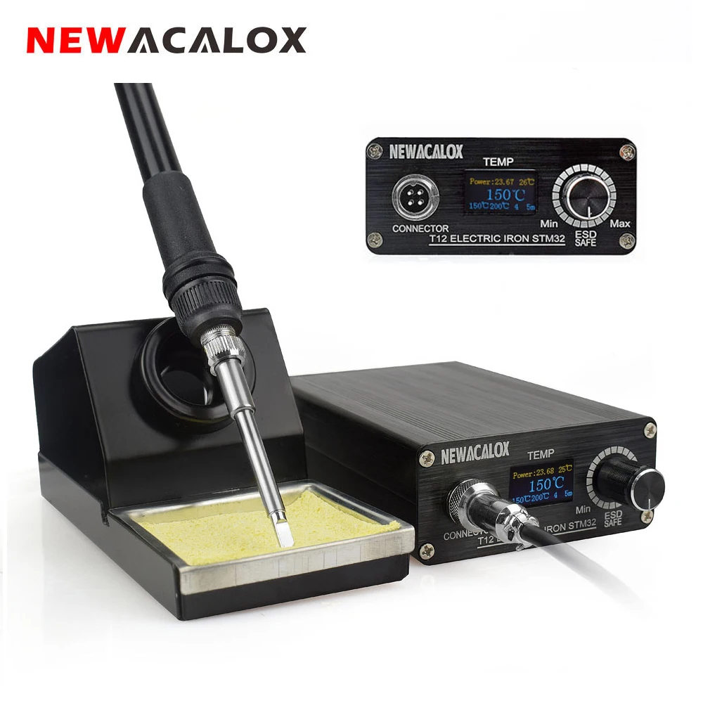NEWACALOX OLED T12 Мини паяльная станция ЕС 220 V 96 W Температура контроллер Портативный