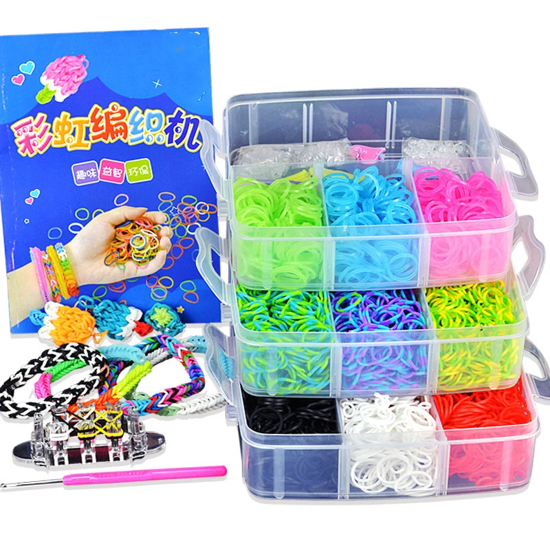 15000pcs Kids Rainbow Elastic loom bracelet Band Kits Handcraft Toy Weaving Machine Rubber Band Knitted Figures Charms Gift