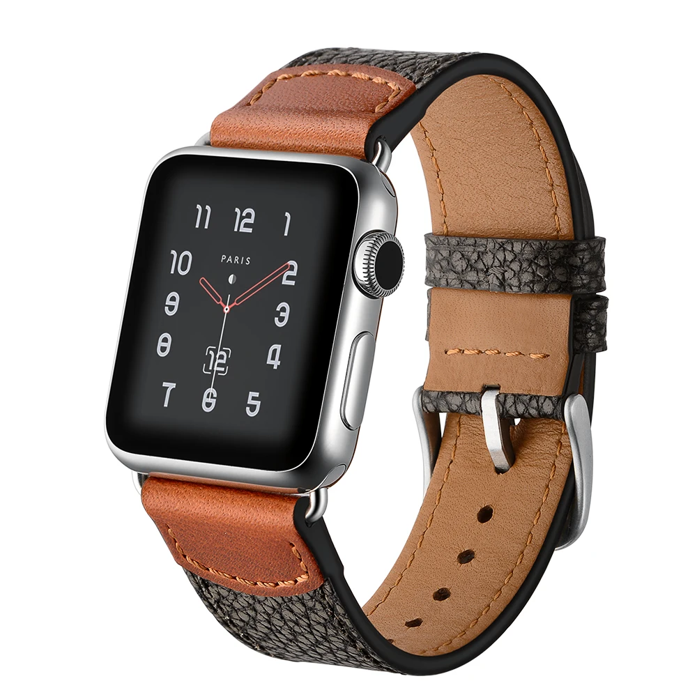 

Men's Luxury Genuine Soft Leather Watchband For Apple Watch Band 4/3/2/1 Formal Stone Pattern Bracelet Strap 38mm 40mm 42mm 44mm