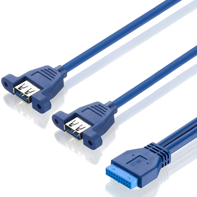 Bochara материнская плата 20Pin to Dual USB 3,0 Female Y Splitter кабель с винтовым креплением на панель из фольги+ Плетеный экранированный 30 см 50 см