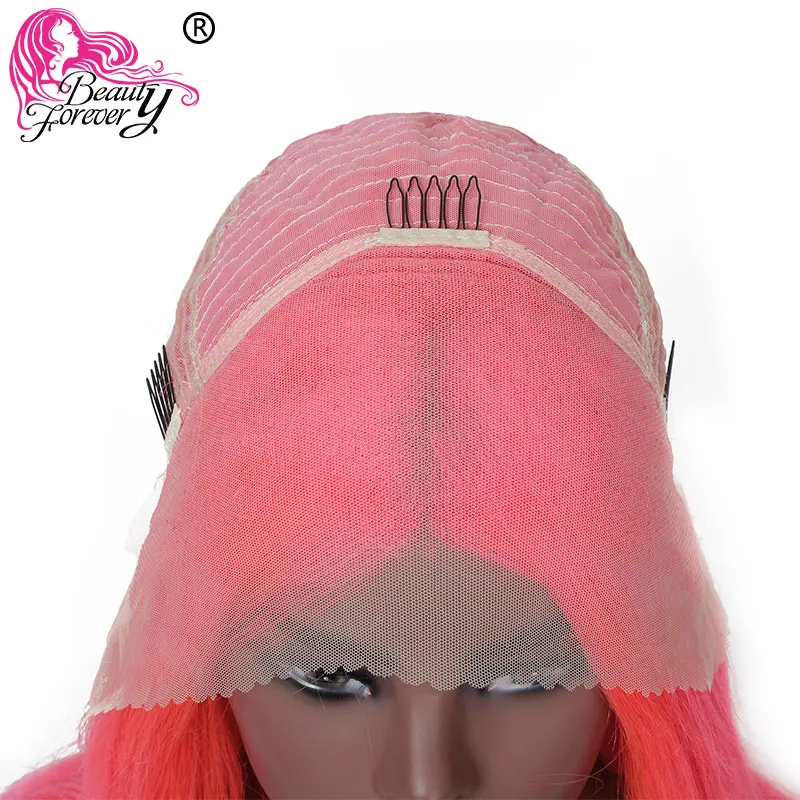 Beauty forever, 13*4, короткие прямые парики, 150%, 180% плотность, розовый, на кружеве, Remy, человеческие парики, бразильские цветные парики