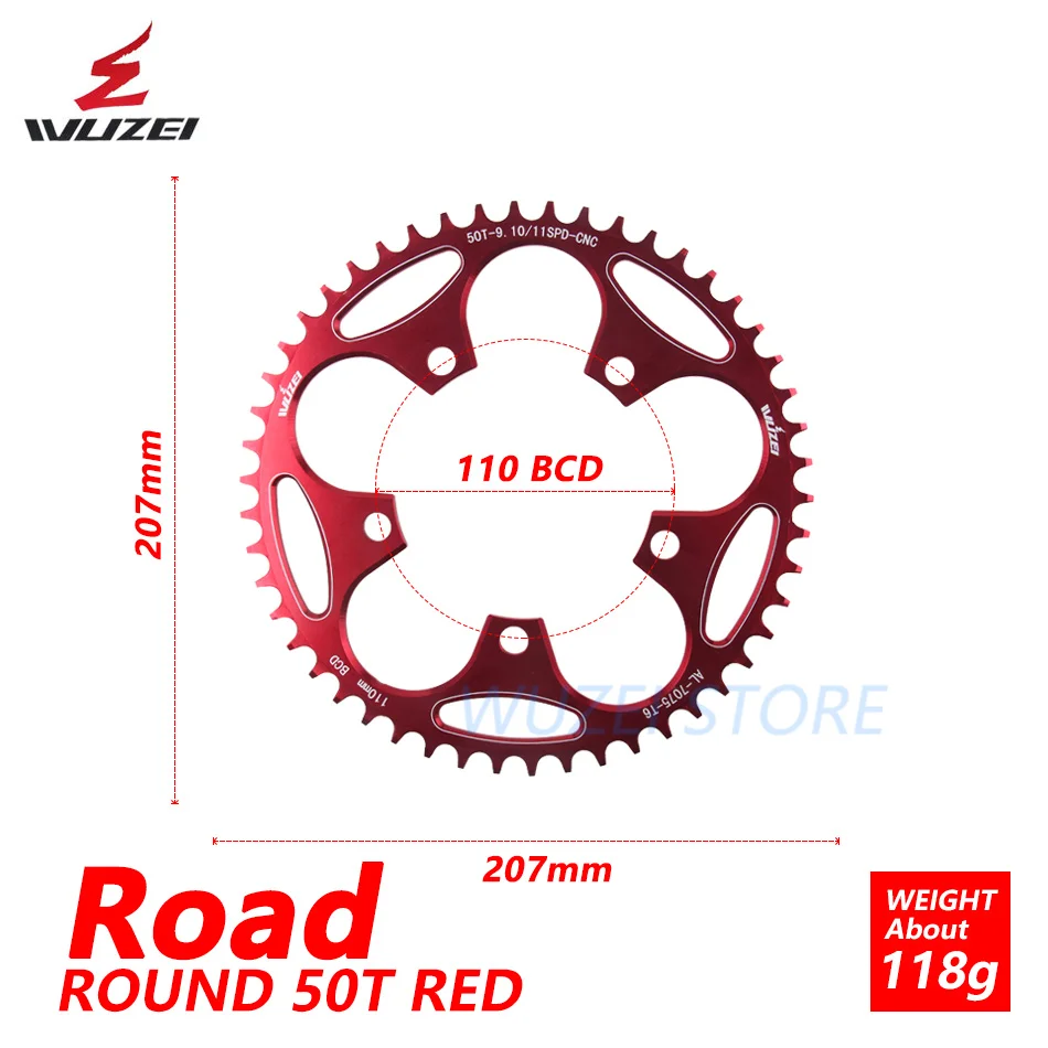 WUZEI дорожная велосипедная Звездочка 110BCD Кривошип 50T 52T 54T 56T 58T передняя Звездочка шатун зубная пластина Сверхлегкий запчасти для велосипеда - Цвет: Red 50T