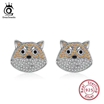 

ORSA JEWELS 925 Sterling Silver Stud Earrings With AAA Zircon Akita Dog Pattern Women Earings Animal Jewelry Pendientes OSE125