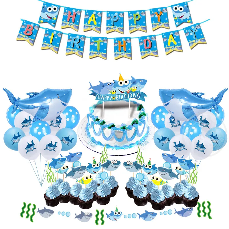 

Shark Spiral Banner Set Shark Theme Party Children's Birthday Match Ocean Theme Birthday Balloon DIY Decoration