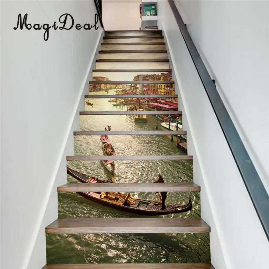 13Pcs 3D DIY Tile Stairs Stickers Removable Waterproof Wallpaper Stickers Self-adhesive Stair Riser for Stairway or Home Decor