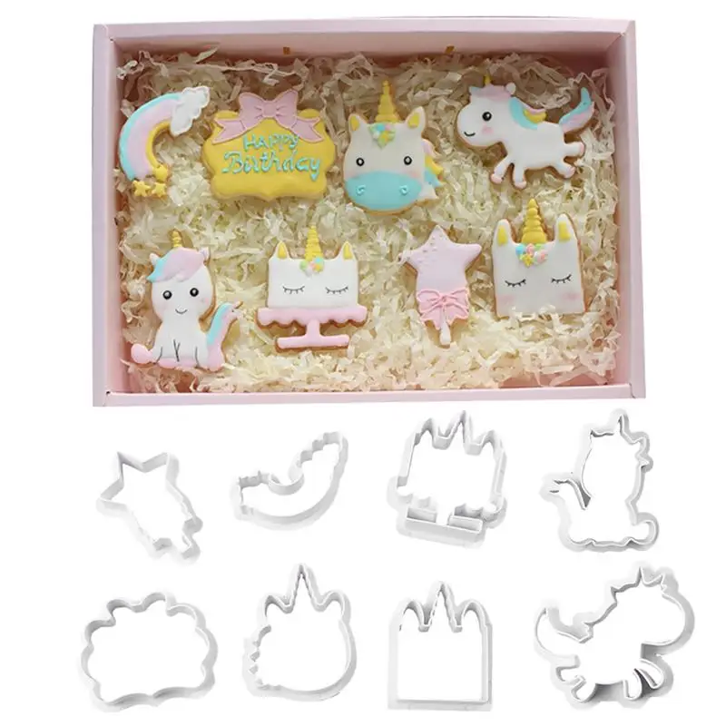 

8PCS/Set Multiple Style Innovative Unicorn Pattern Cookie DIY Cake Chocolate Cake Embossed Template Mold Cookie Mold Baking Tool