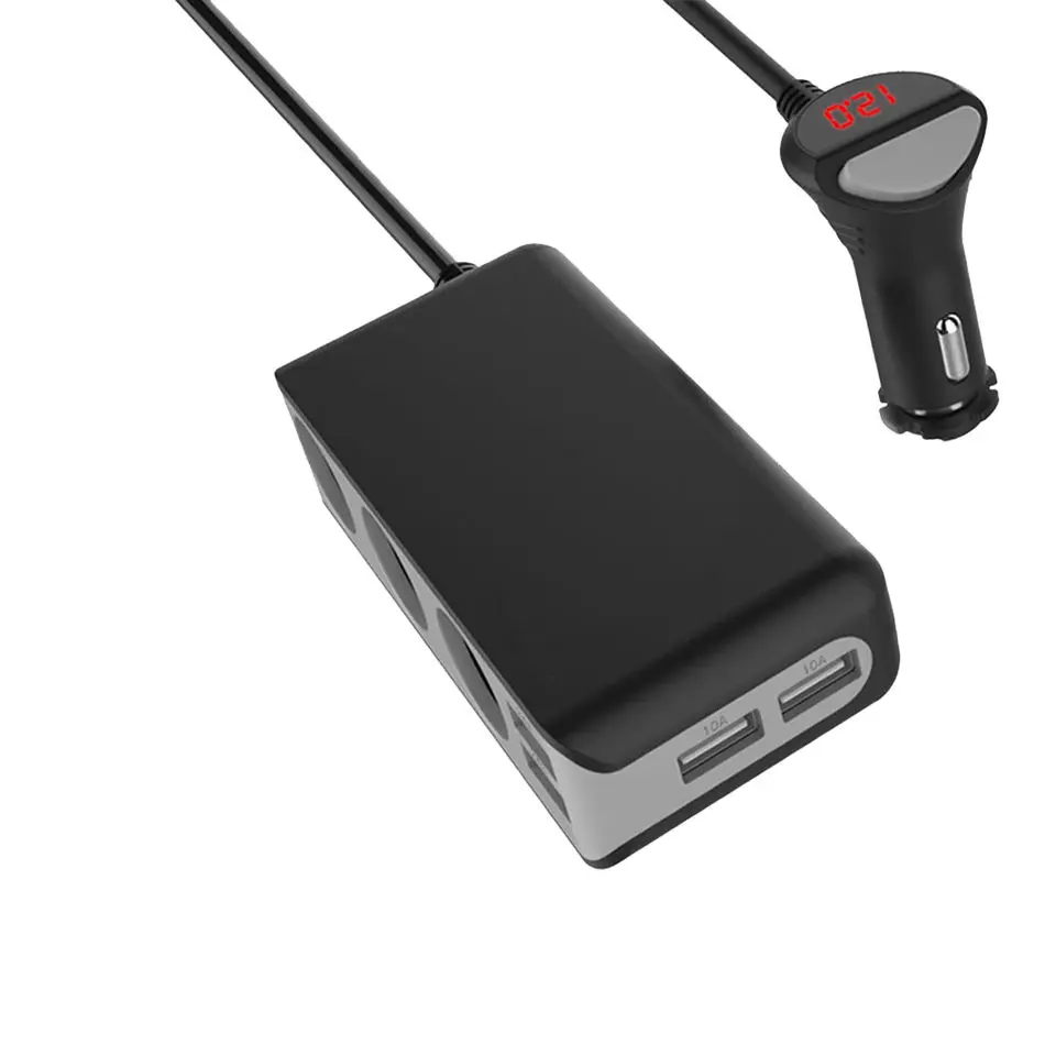 4 USB Port 3 Way Car Cigarette Lighter Splitter Charger DC 12~24V Socket Black Free shipping