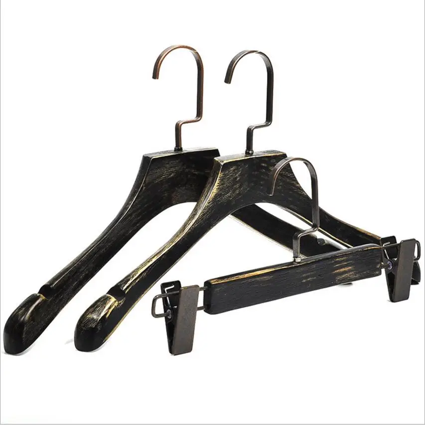Large Shouder Black Wooden Hanger Vintage Garment Hangers For Suit