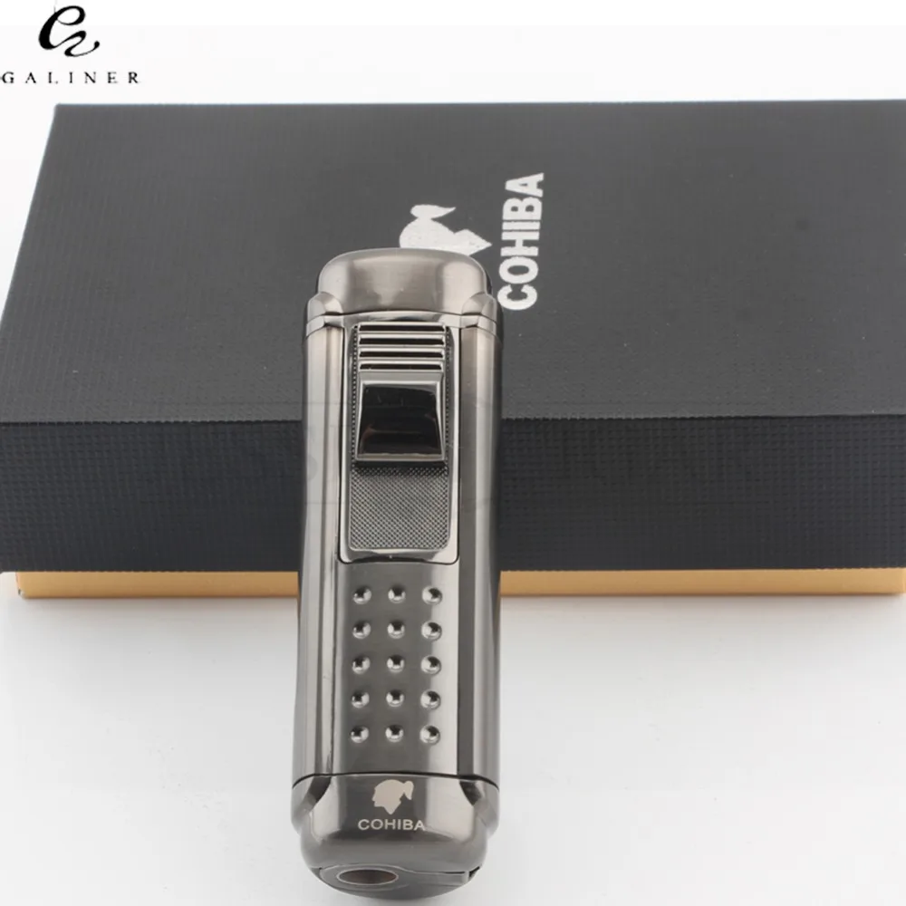 

COHIBA Gadgets Pretty Windproof 4 Torch Jet Flame Butane Gas Cigarette Cigar Lighter w/ Built-in Cigar Drill Set w/ Gift Box
