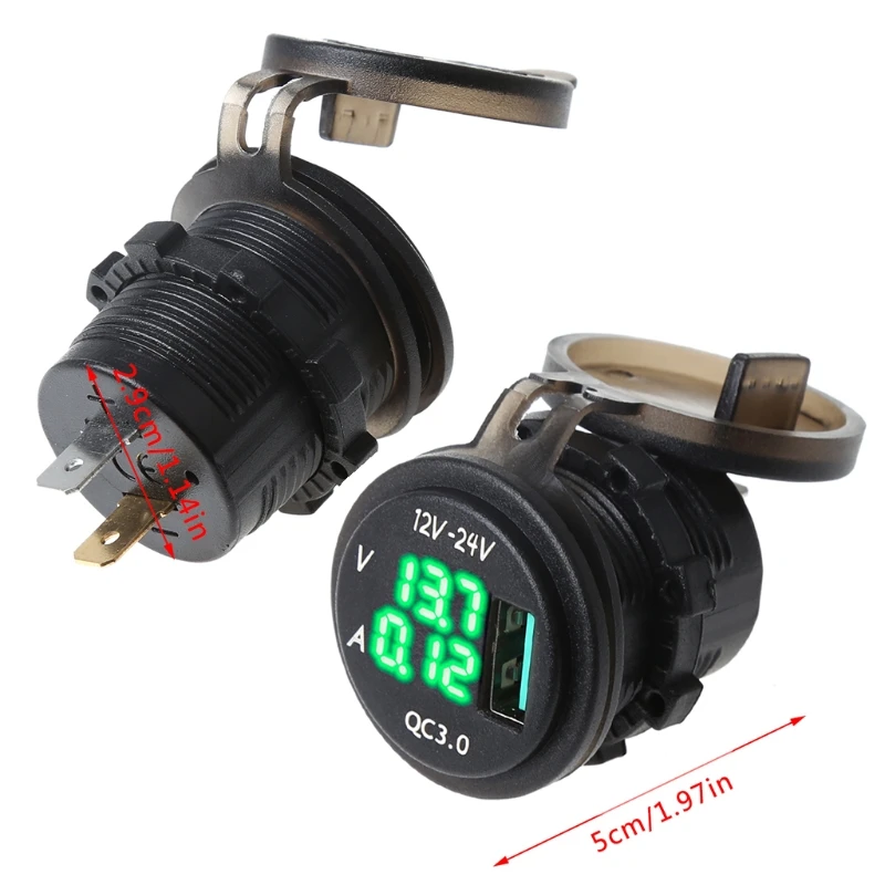 QC 3.0 USB Charger Socket LED Voltmeter Current Display for Car Boat Motorcycle