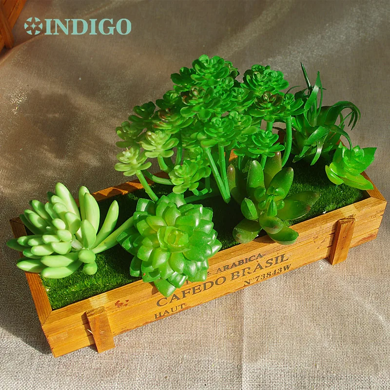 Индиго-зеленый алоэ искусственное суккулентное растение(6 шт. суккулент+ 1 деревянный поднос)/набор бонсай украшение стола растение