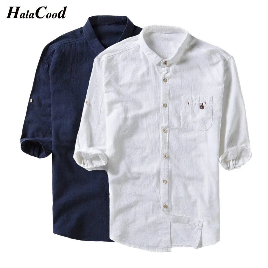 

New Chinese Style Men's Large Size 5 Cufflinks Buttoned Shirt Linen Collar Vintage Ethnic Chinese Cotton Tang Tops Spring Summer