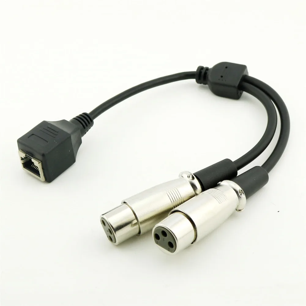 1x RJ45 Feamale Jack с двойным XLR 3 Pin гнездовой разъем сетевой Соединительный кабель адаптер Шнур 30 см/1ft