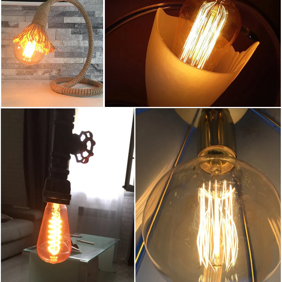 Ретро Edison led светильник лампы E27 220 В 40 Вт ST64 ручной стержень, для кафе гостиная магазин Винтаж промышленная лампа накаливания ампулы светильник лампочка Настенный декор
