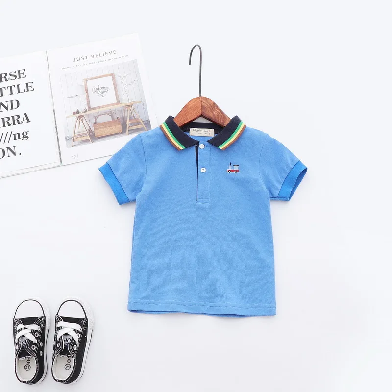 Casual Summer Cotton Baby Boys Short Sleeved T-shirt Printed Children Tees Kids Tops Colorful Collar For Age 2-7 Years Old Casual Summer Cotton Baby Boys Short Sleeved T-shirt Printed Children Tees Kids Tops Colorful Collar For Age 2-7 Years Old