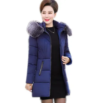 

Winter Mid-Age Women Down Jackets 2018Plus Size 5XL Down Cotton Jacket Female Elegant Hooded Fur Collar Winter Coats MujerCQ2421