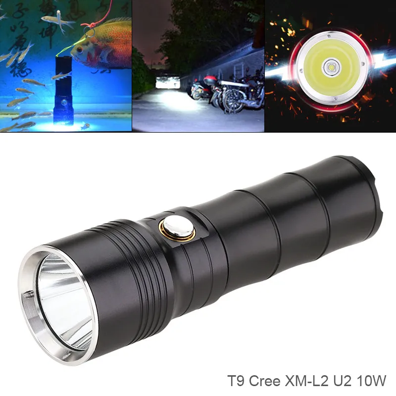 T9 10W 960LM XM-L2 U2 LED Flashlight Torch Lamp Aluminum Alloy Waterproof IP68 2 Meters Underwater Flash Light with 6 Modes | Освещение