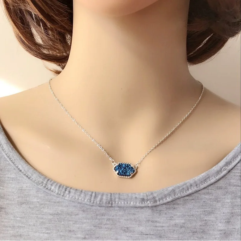 10 цветов s Drusy Друза геометрия кулон ожерелье цвет брендовые ювелирные изделия