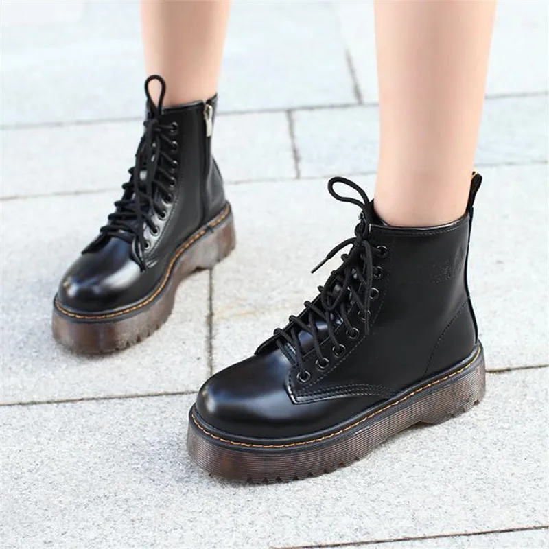 Acheter COOTELILI Botas Femmes Moto Cheville Bottes Coins Femmes Lacent Plates Formes Automne Hiver En Cuir Oxford Chaussures Femme talons hauts