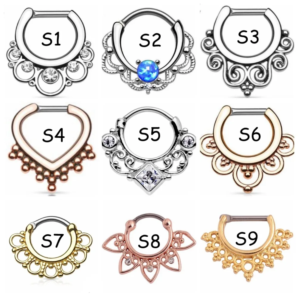 

1 PC 16g Tribal Fan G23 Titanium Shaft Piercing Septo Septum Clicker Nose Hoop Ring Jewerly Silver Black Rose Gold Body
