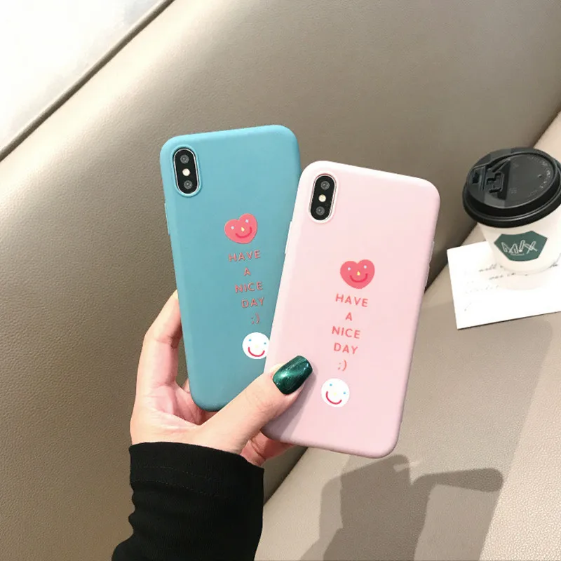 Candy color Love Heart Korean Phone Case For iPhone 7 Puls 6 6S 8 X XS Max XR Cases Couple Soft matte Back Cover Coque | Мобильные