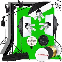 Zuochen 3375w kit de iluminação contínua 50*70cm softbox 5in1 luz soquete boom braço 4 pçs fundo & suporte para vídeo