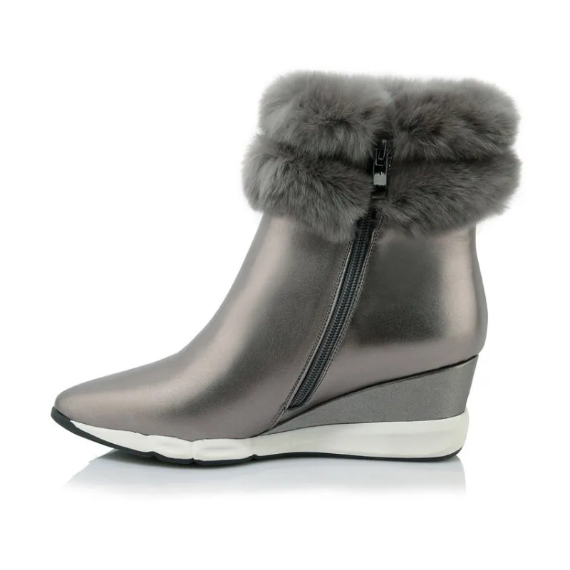 Gray Chaussures Offre Femmes Spéciale Fourrure Pointu En Neige De Bout Nouveau Confortable Pour Cheville Chaud Cuir Bottes Latérale Mode Coins Véritable Glissière black drCBshQtxo