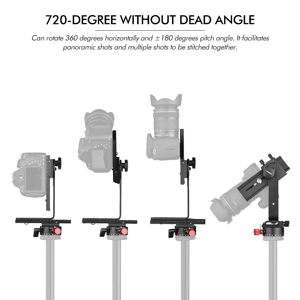Andoer панорамная головка с углом обзора 720 градусов, включая поворотное устройство с поворотом на 360 градусов+ 2 направляющих слайдера+ комплект кронштейнов L