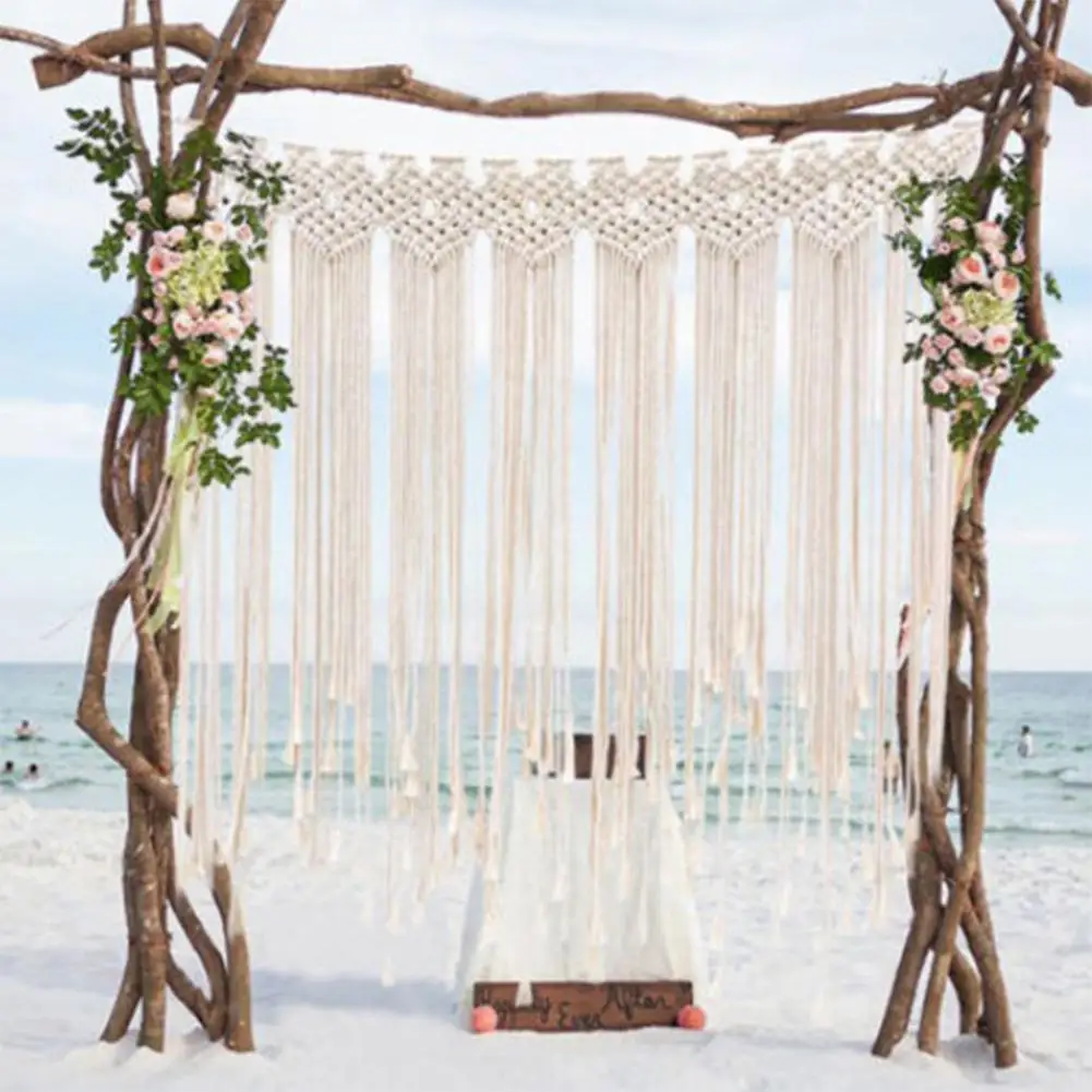 

Adeeing Macrame Wedding Ceremony Backdrop Curtain Wall Hanging Cotton Handmade Wall Art Home Decor 45.2*53in-25