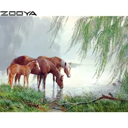 ZOOYA алмазная живопись 5D «сделай сам» Вышивка крестом комплект вышивки Willow Horse семья Горный хрусталь живопись мозаика картины R1236