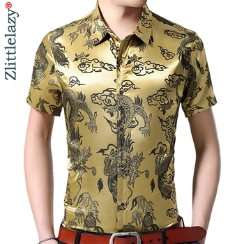 

2019 brand casual summer luxury bright short sleeve slim fit men shirt streetwear social dress shirts mens fashions jersey 50572