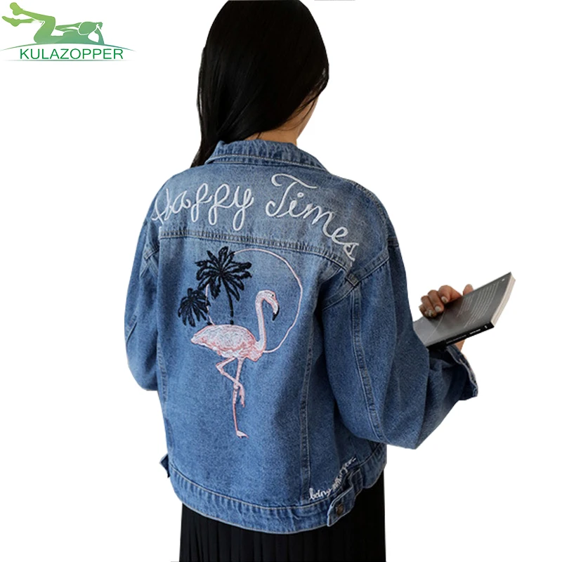 

2018 Plus Size XL-4XL Spring Autumn Women Denim Jacket Letter Animal Embroidery Jeans Jacket Coat Oversize Jacket Outwear ZS064