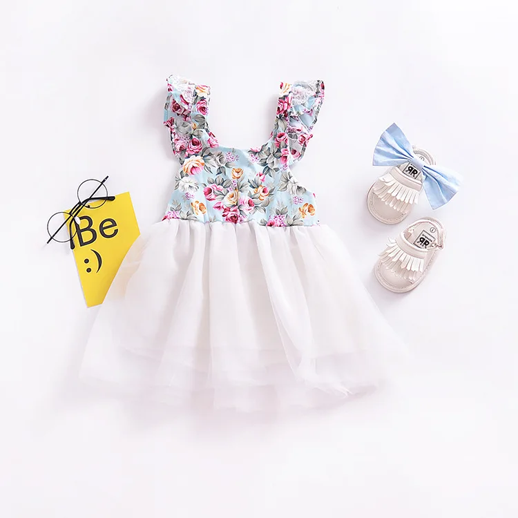 Платья для маленьких девочек, цветочное кружевное Сетчатое платье с оборками и рукавами, пляжные платья с v-образным вырезом на спине