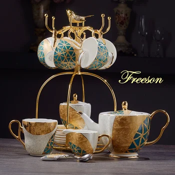 طقم شاي و قهوة سيراميك مع استاند بتصميم راقي