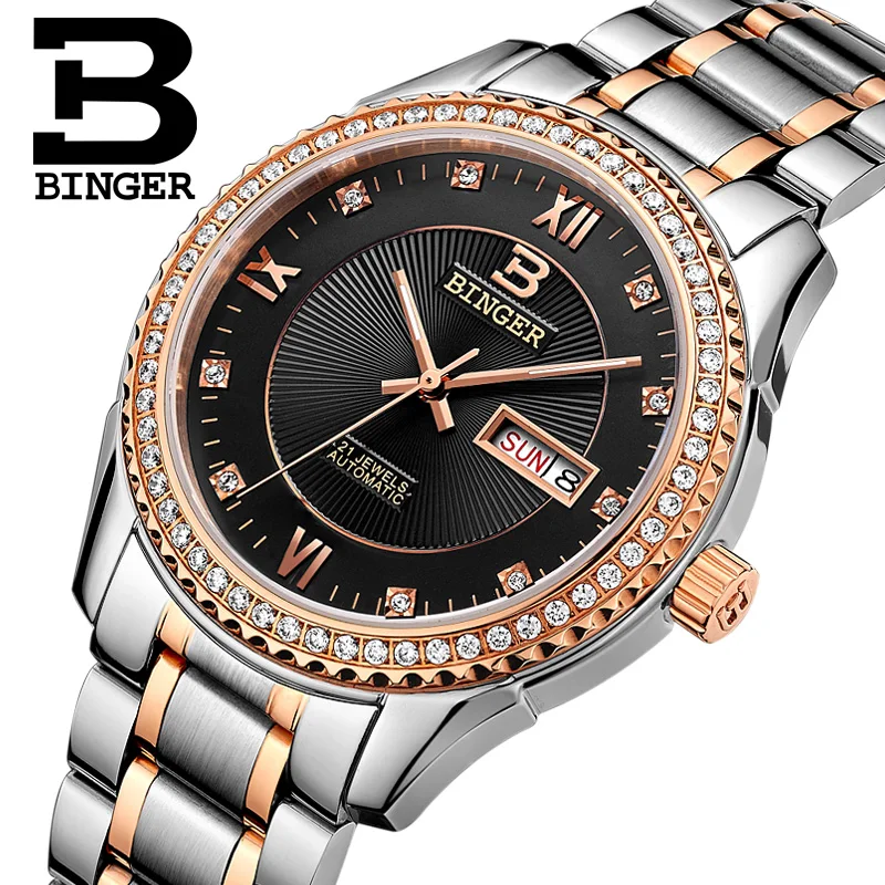 Switzerland watches men luxury brand Wristwatches BINGER diamond