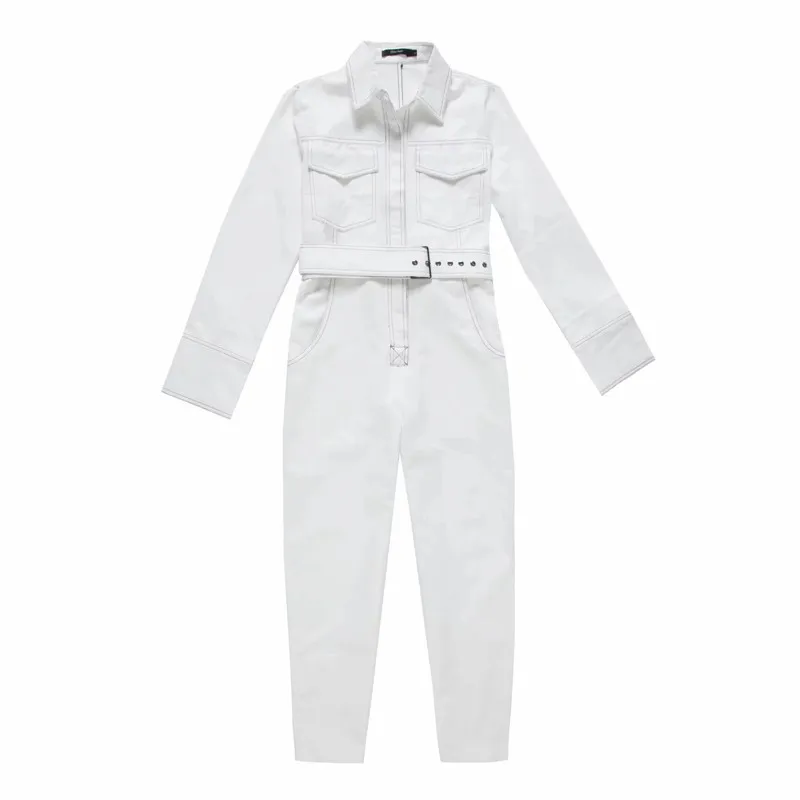 

2018 Women Safari Long Sleeve With Belt Sashes Jumpsuit Lapel Solid Color hit Line Full Length Pants Romper Overalls