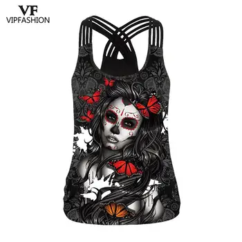 

VIP FASHION2019 New Cross Vest The Dead Girl Scary Halloween Sugar Top Girl Rose Print Fantastic Workout Women Tank Tops