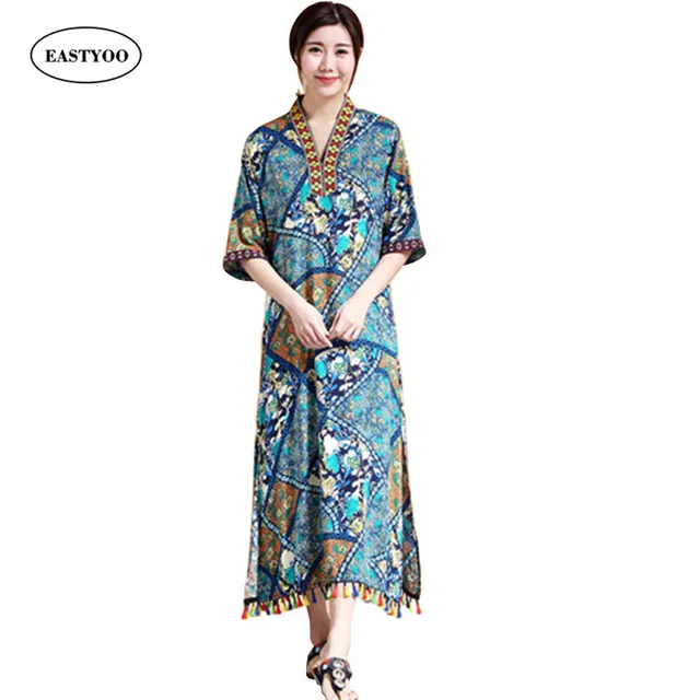 Long Beach Dress Summer 2017 Thailand Style Maxi Dresses Loose Long Beach Dress Summer 2017 Thailand Style Maxi Dresses Loose Casual Vestidos Robes Femme Flowers